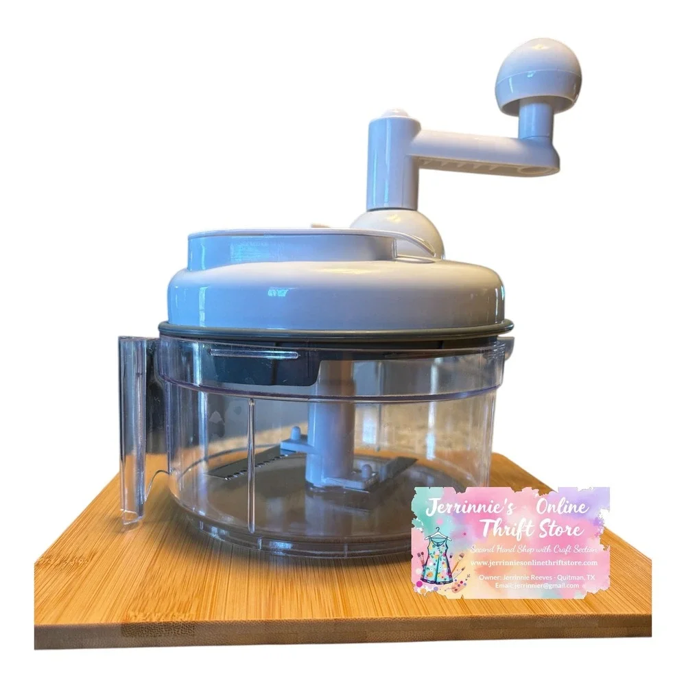 Manual Food Processor‎ Hand Crank Chopper White Clear with Egg Separator Lid